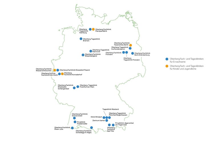 Standortkarte der Oberberg Fach- und Tageskliniken