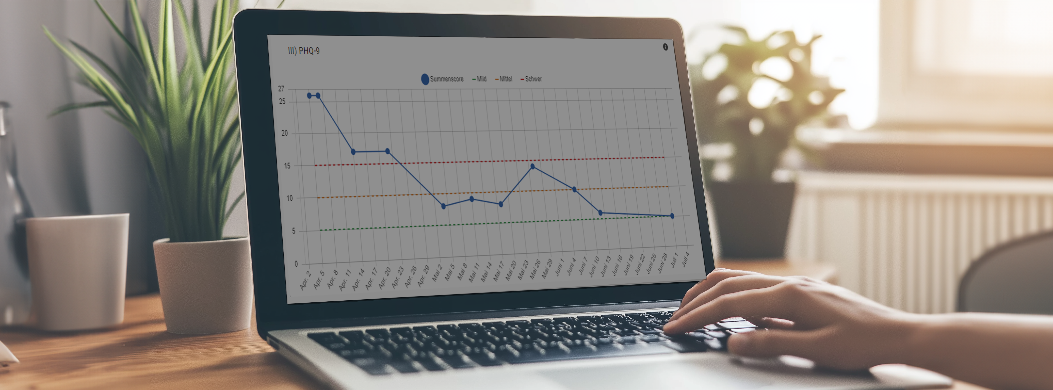 Laptop mit Verlauf eine PHQ-9 Fragebogen