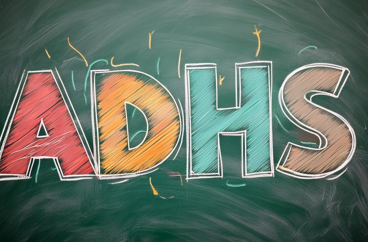 ADHS mit farbiger Kreide auf Tafel geschrieben