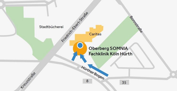 Anfahrtsskizze der Oberberg Somnia Fachklinik Köln Hürth