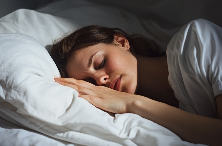 Frau liegt im Bett und schläft