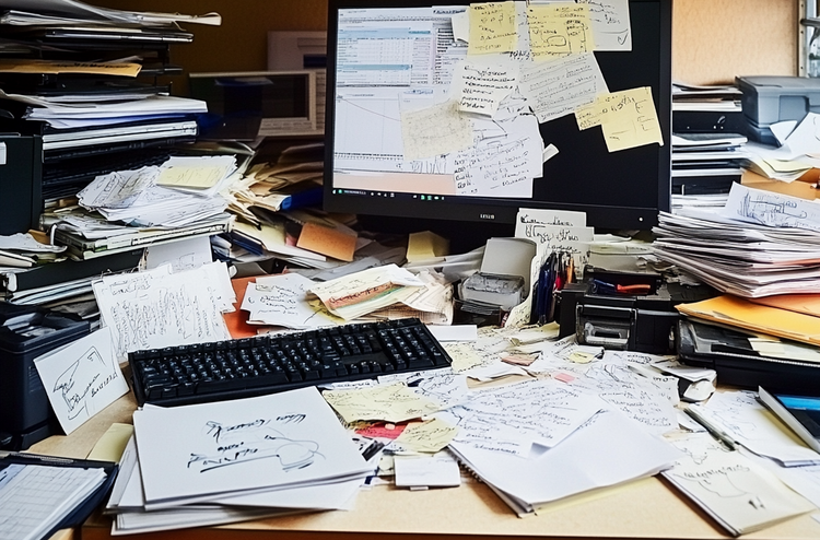 ein chaotischer Schreibtsich voller unerledigter Sachen