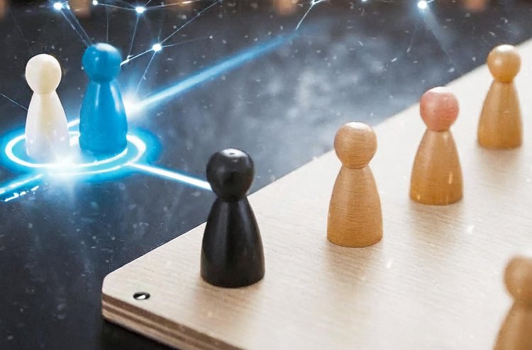 Holzfiguren auf Brett, Darstellung verschiedener Verbindungen