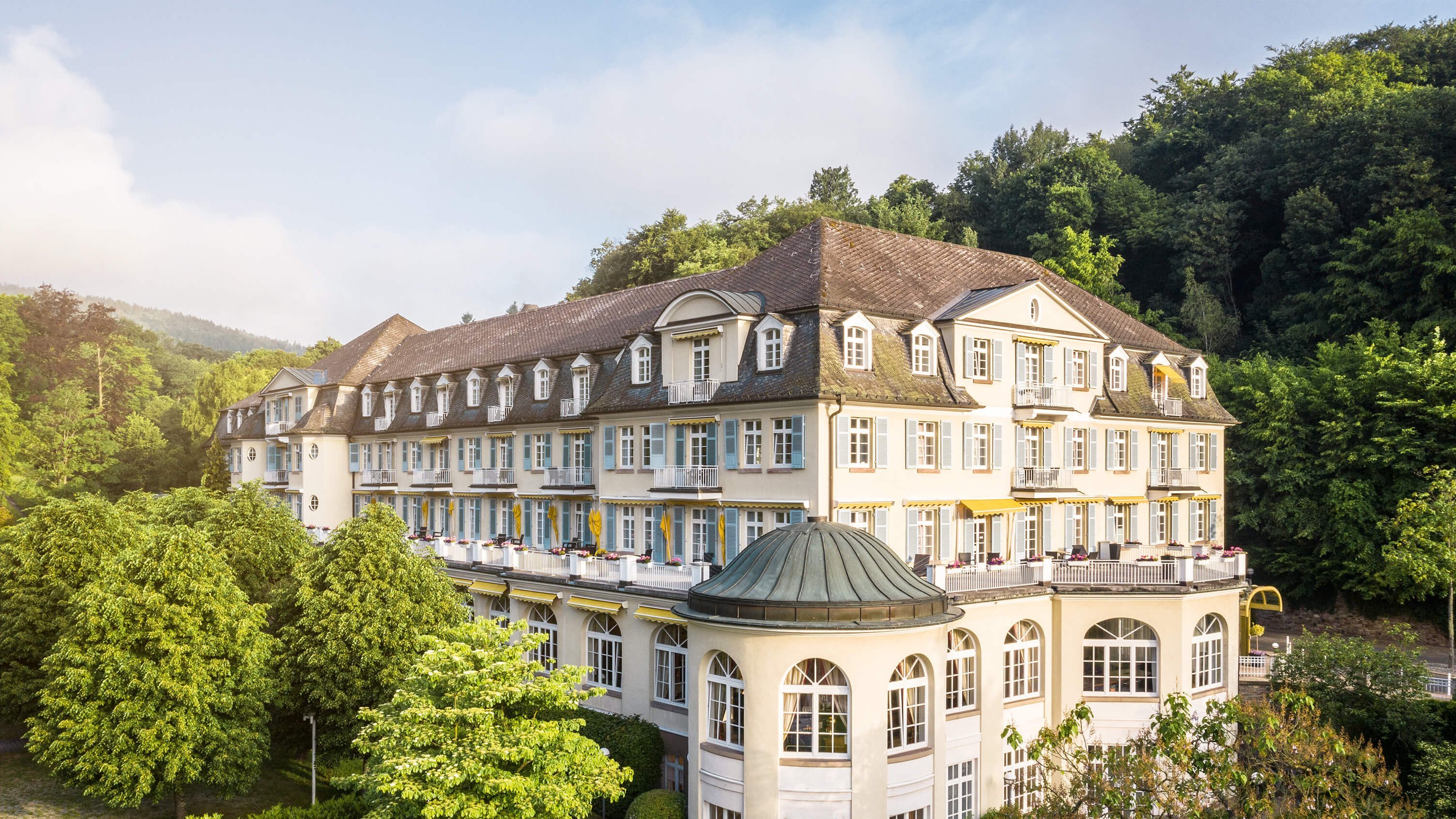 Oberberg Fachklinik Schlangenbad Außenansicht mit Wald im Hintergrund